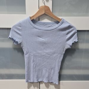 Soft Blue Ribbed Short Sleeve Top